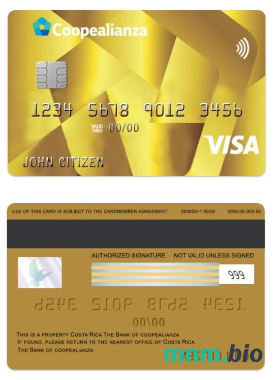 Costa Rica Coopealianza visa złoto karta przykład w formacie PSD